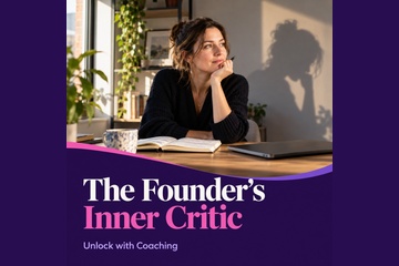 Founder considering a business decision while a shadow of self-doubt sits beside them, with the title “The Founder’s Inner Critic”.